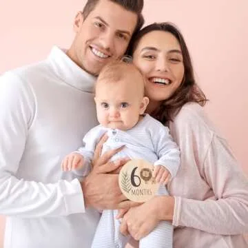 Baby Monthly Milestone Cards Sign - 7 Double Sided Animals Marker Wooden Circles Discs Newborn Photography Prop, Pregnancy Journey Birth Announcement Sign Baby Boy and Girl Gift Sets