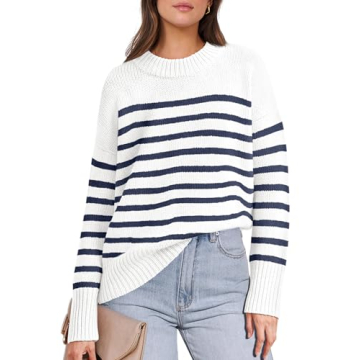 Elegant ANRABESS Women’s Striped Long Sleeve Cozy Pullover Sweater - Fall Fashion