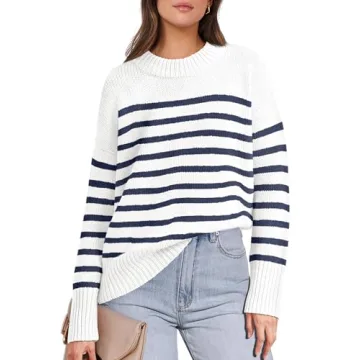 Elegant ANRABESS Women’s Striped Long Sleeve Cozy Pullover Sweater - Fall Fashion