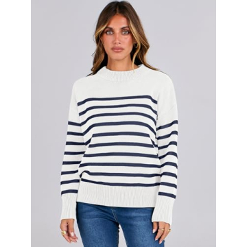 ANRABESS Cozy Striped Long Sleeve Sweater for Women