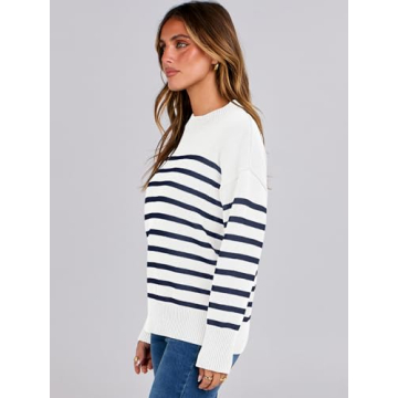 ANRABESS Cozy Striped Long Sleeve Sweater for Women