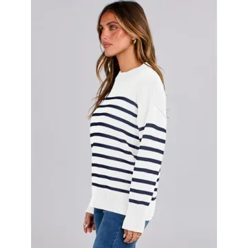 ANRABESS Cozy Striped Long Sleeve Sweater for Women