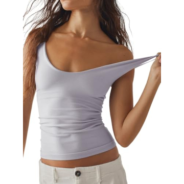 Tankaneo Women’s Deep V Neck Sleeveless Tank Tops - Casual Slim Fitted Cami Grey