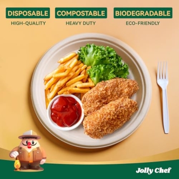 Eco-Friendly JOLLY CHEF Compostable Plates 125 Pack