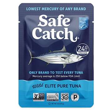 Safe Catch Elite Tuna Wild-Caught Lowest Mercury Tuna Fish Pouch Gluten-Free Keto Food Non-GMO Koshe...