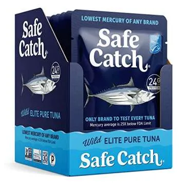 Safe Catch Elite Tuna Wild-Caught Lowest Mercury Tuna Fish Pouch Gluten-Free Keto Food Non-GMO Kosher Paleo-Friendly High Protein Snack, No Water Oil Tuna, Pack of 12 Tuna Pouches 3oz