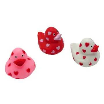 4E's Novelty Valentines Day Rubber Ducks - 24 Pack Heart Themed Duckies for Jeep Ducking, Bath Toy