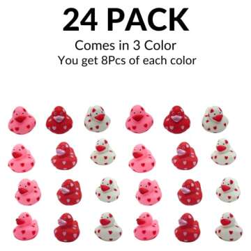 4E's Novelty Valentines Day Rubber Ducks - 24 Pack Heart Themed Duckies for Jeep Ducking, Bath Toy