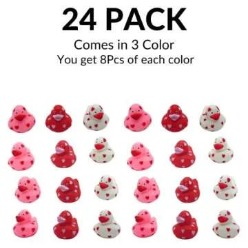 4E's Novelty Valentines Day Rubber Ducks - 24 Pack Heart Themed Duckies for Jeep Ducking, Bath Toy