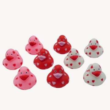 4E's Novelty Valentines Day Rubber Ducks - 24 Pack Heart Themed Duckies for Jeep Ducking, Bath Toy