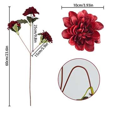 Uieke 6PCS Artificial Daisy Mums Flowers with Stem, Silk Gerbera Daisies Flowers Arrangement for Home Party Wedding Bridesmaid Bouquets Christmas Table Centerpieces Decor (Burgundy Red)
