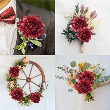 Uieke 6PCS Artificial Daisy Mums Flowers with Stem, Silk Gerbera Daisies Flowers Arrangement for Home Party Wedding Bridesmaid Bouquets Christmas Table Centerpieces Decor (Burgundy Red)