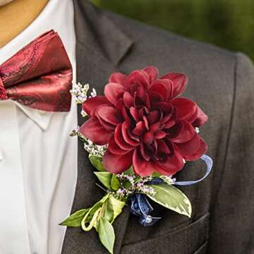 Uieke 6PCS Artificial Daisy Mums Flowers with Stem, Silk Gerbera Daisies Flowers Arrangement for Home Party Wedding Bridesmaid Bouquets Christmas Table Centerpieces Decor (Burgundy Red)