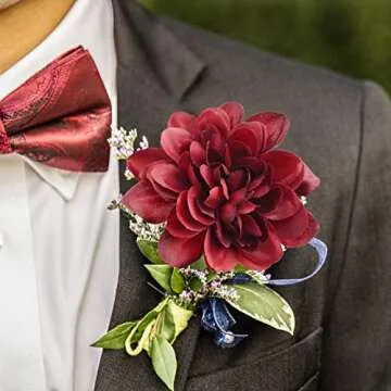 Uieke 6PCS Artificial Daisy Mums Flowers with Stem, Silk Gerbera Daisies Flowers Arrangement for Home Party Wedding Bridesmaid Bouquets Christmas Table Centerpieces Decor (Burgundy Red)