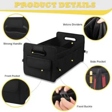 JiatuA Car Trunk Organizer, Car Organizers and Storage Collapsible Multi Compartment Container Box, Adjustable Car Accessories for SUV Sedan Truck, Standard Size, Black