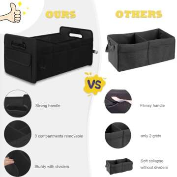 JiatuA Car Trunk Organizer, Car Organizers and Storage Collapsible Multi Compartment Container Box, Adjustable Car Accessories for SUV Sedan Truck, Standard Size, Black
