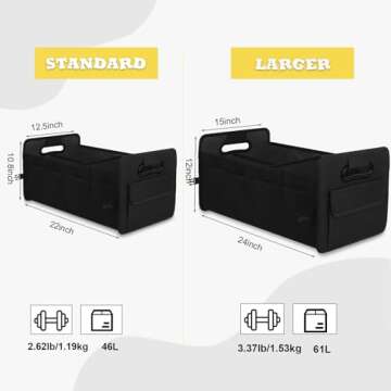 JiatuA Car Trunk Organizer, Car Organizers and Storage Collapsible Multi Compartment Container Box, Adjustable Car Accessories for SUV Sedan Truck, Standard Size, Black