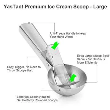 YasTant Premium Ice Cream Scoop with Trigger Ice Cream Scooper Stainless Steel, Heavy Duty Metal Ice...