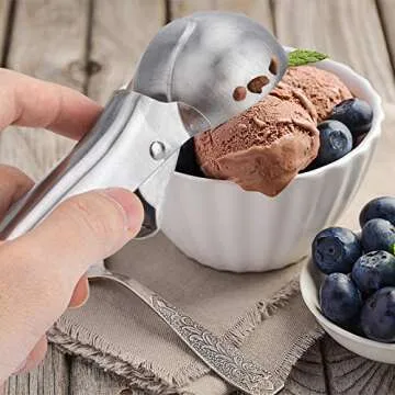 YasTant Premium Ice Cream Scoop with Trigger Ice Cream Scooper Stainless Steel, Heavy Duty Metal Icecream Scoop Spoon Dishwasher Safe, Perfect for Frozen Yogurt, Gelatos, Sundaes, Large Silver
