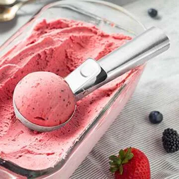 YasTant Premium Ice Cream Scoop with Trigger Ice Cream Scooper Stainless Steel, Heavy Duty Metal Icecream Scoop Spoon Dishwasher Safe, Perfect for Frozen Yogurt, Gelatos, Sundaes, Large Silver
