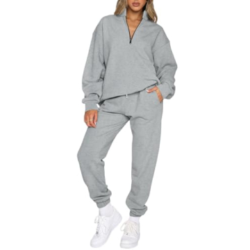 Aleumdr 2 Piece Sweatsuit Outfits for Women Jogging Sets Casual Long Sleeve Half Zip Pullover Drawst...