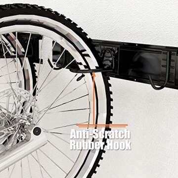 Dirza Bike Storage Rack 68 inch with Bike Tire Wall Protectors Wall Mount Garage Bike Hanger for 6 Bikes Adjustable Bike Hooks for Home indoor Holds Up to 500lbs(6 bike hooks + 6 bike accessory hooks)