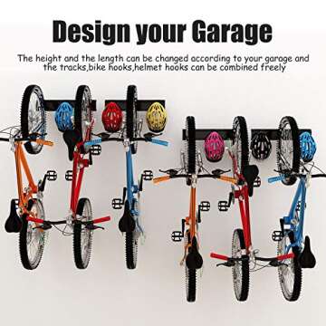 Dirza Bike Storage Rack 68 inch with Bike Tire Wall Protectors Wall Mount Garage Bike Hanger for 6 Bikes Adjustable Bike Hooks for Home indoor Holds Up to 500lbs(6 bike hooks + 6 bike accessory hooks)