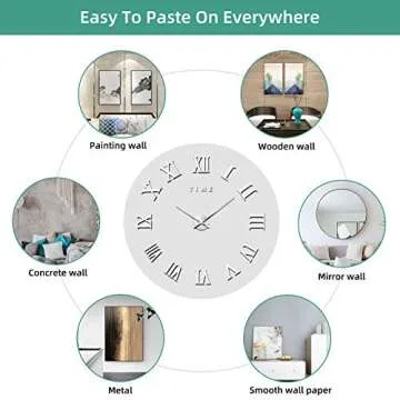 VREAONE Large 3D DIY Wall Clock, Giant Roman Numerals Clock Frameless Mirror Sticker Wall Clock Home Decoration for Living Room Bedroom(Silver)
