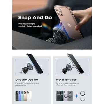 LISEN Fits MagSafe Car Mount Strong Magnetic Phone Holder for iPhone 15, Dashboard Vent iPhone Car Mount Holder Accessories for iPhone 15 12 13 14 Pro