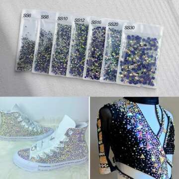 Queenme 3300pcs AB Hotfix Rhinestones Hot Fix Crystals Mixed Size Flatback Rhinestones for Clothes Shoes Crafts Hot Fix Round Glass Gems Stones Flat Back Iron on Rhinestones for Clothing 2MM-6MM