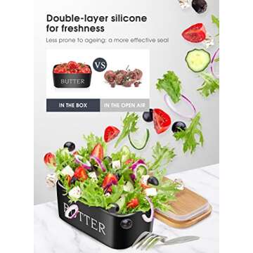 Butter Dish with Lid, Large Butter Dish for Countertop,Ceramic Butter Keeper Container with Knife and High-Quality Silicone Sealing Butter Dish for Home Decor Good Kitchen Gift Black
