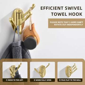 Angle Simple Towel Hook in Brushed Gold for Bathroom
