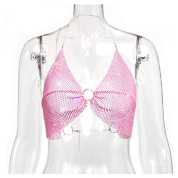 Women Shiny Rhinestones Backless Crop Top for Party