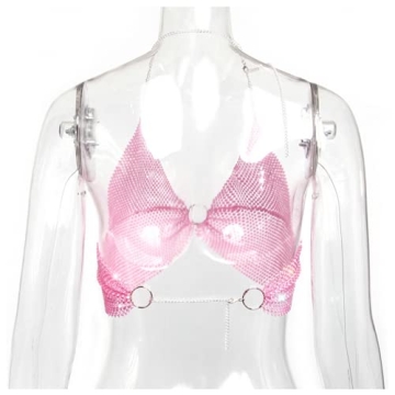 Women Shiny Rhinestones Backless Crop Top for Party