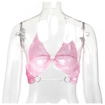 Women Shiny Rhinestones Backless Crop Top for Party