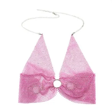 Women Shiny Rhinestones Backless Crop Top for Party