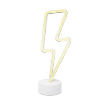 Isaac Jacobs 11.75” x 4.35” LED Neon Yellow Lightning Bolt Tabletop Lamp, White Base, Night Light, for Bedroom Décor & Party; Battery Powered (Batteries Not Included) (Yellow Lightning Bolt)