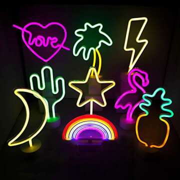 Isaac Jacobs 11.75” x 4.35” LED Neon Yellow Lightning Bolt Tabletop Lamp, White Base, Night Light, for Bedroom Décor & Party; Battery Powered (Batteries Not Included) (Yellow Lightning Bolt)