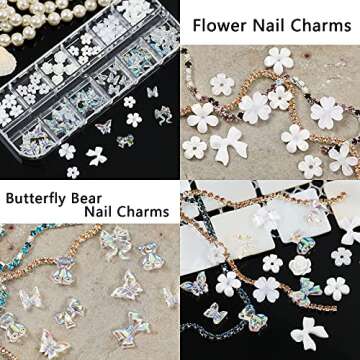Acrylic Butterfly Flower Bear Nail Art Pendant Art, Multi-shape Pearl Rhinestone Golden Metal Applique Jewelry Accessories Production (S1-Bow Rhinestones)