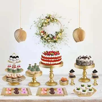 Hedume Set of 10 Cake Stand, Metal Cupcake Stand Set with Multiple Combination Styles, Dessert Plate Cake Serving Tray Candy Fruit Display Tower for Wedding, Birthday Party, Baby Shower, Anniversary