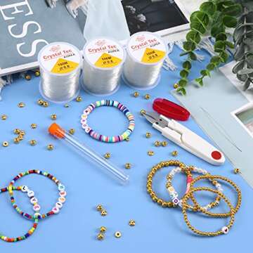 SANNIX 3 Rolls 0.8mm Stretchy String for Bracelets,Elastic String Cord Rope for Jewelry Making Bracelet Necklace Beading 300m Crystal Stretch Bracelet String Bead Cord (White)