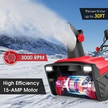 20-Inch Electric Snow Blower with LED Lights 180° Chute