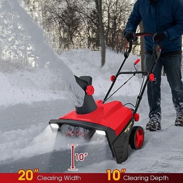 20-Inch Electric Snow Blower with LED Lights 180° Chute