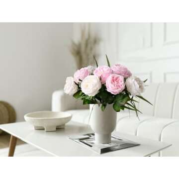 YalzoneMet 3.5'' Big Bloom Rose Artificial Flowers Light Pink 4Pcs Real Touch Rose Faux 17.7 Inch Lo...