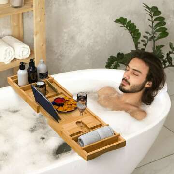 Bamboo Bath Caddy Tray - Adjustable & Luxurious