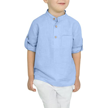 Arshiner Boys Cotton Linen Henley Shirt Button Down Shirt Long Sleeve T Shirt Black Beach Shirt Tee ...