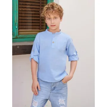 Stylish Boys Cotton Linen Henley Shirt - Casual Comfort