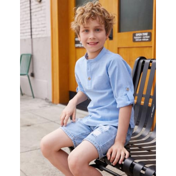 Stylish Boys Cotton Linen Henley Shirt - Casual Comfort