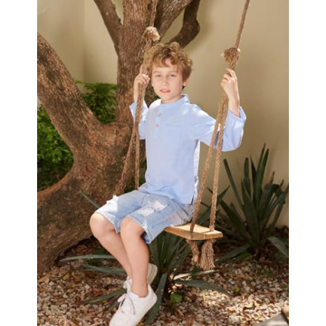 Stylish Boys Cotton Linen Henley Shirt - Casual Comfort
