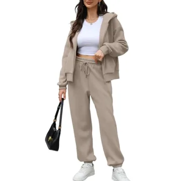 Fall Clothes for Women 2024 Trendy Sweatsuits 2 Piece Fleece Zip Up Hoodies Lounge Sets Cozy Track S...